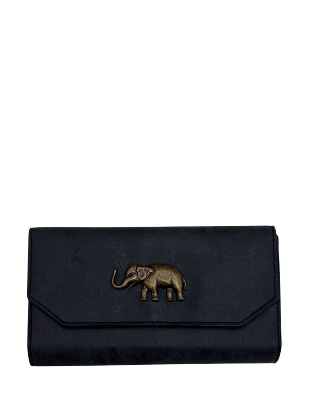 UNBRANDED - GREY BLACK FAUX LEATHER NYLON LONG BIFOLD SNAP WALLET “ELEPHANT”